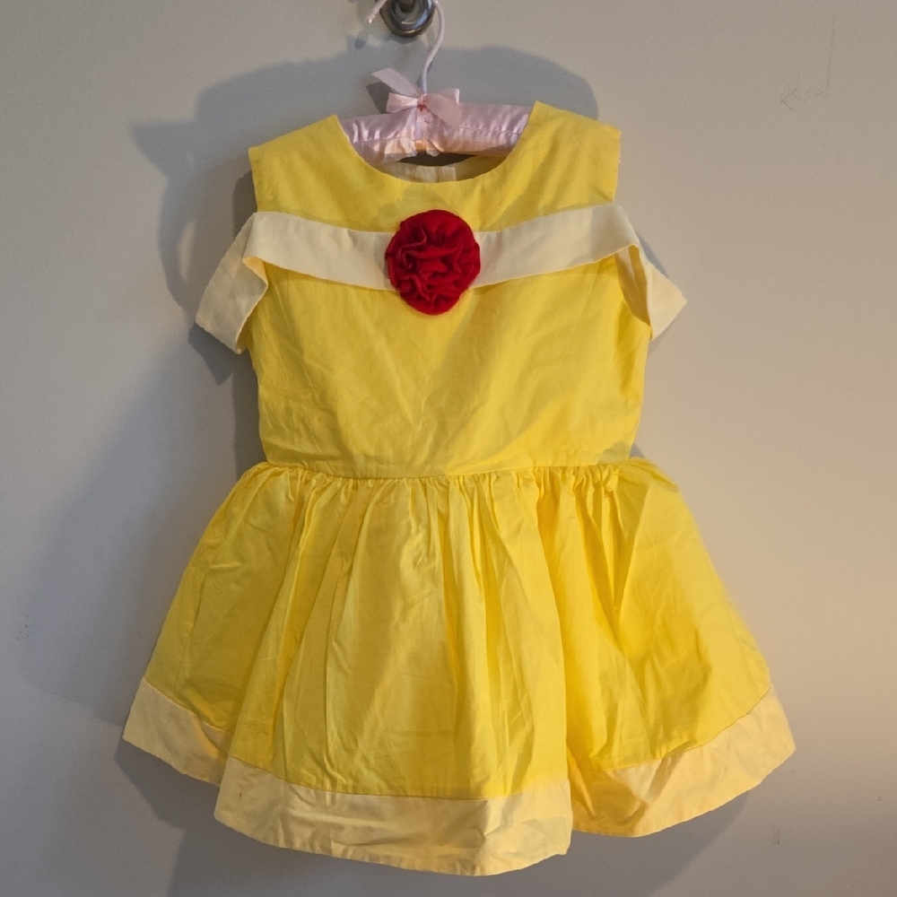 Girls Yellow Tank Top Dress with Red Flower Accent
